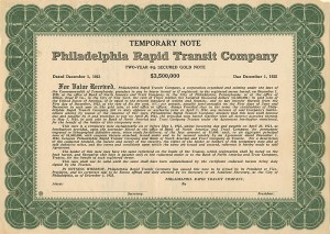 Philadelphia Rapid Transit Co. - $3,500,000 Bond